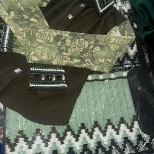 Green Floral Lace Blouse with Embellishments